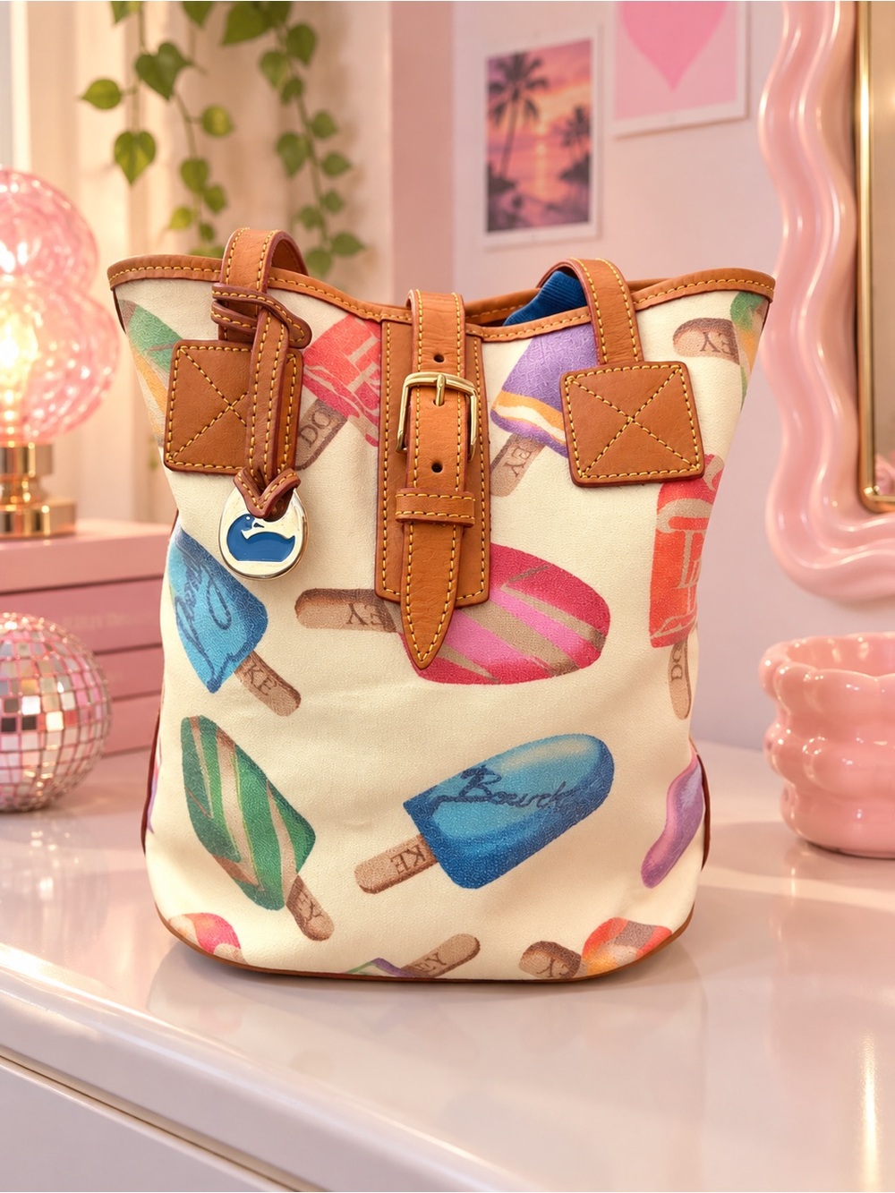 Vintage Dooney Bourke Popsicle Bucket Tote Bag Ice Cream Y2K Shoulder Purse